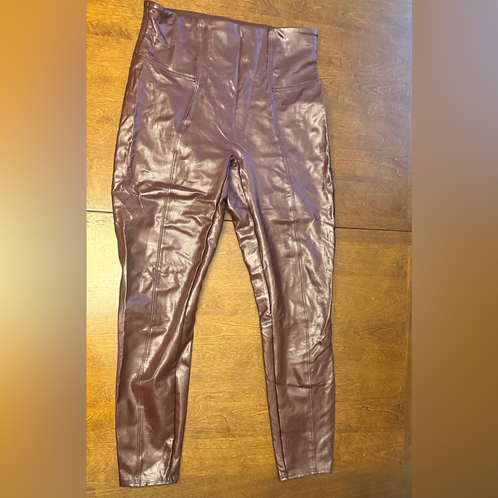 Burgundy Faux Leather Pants